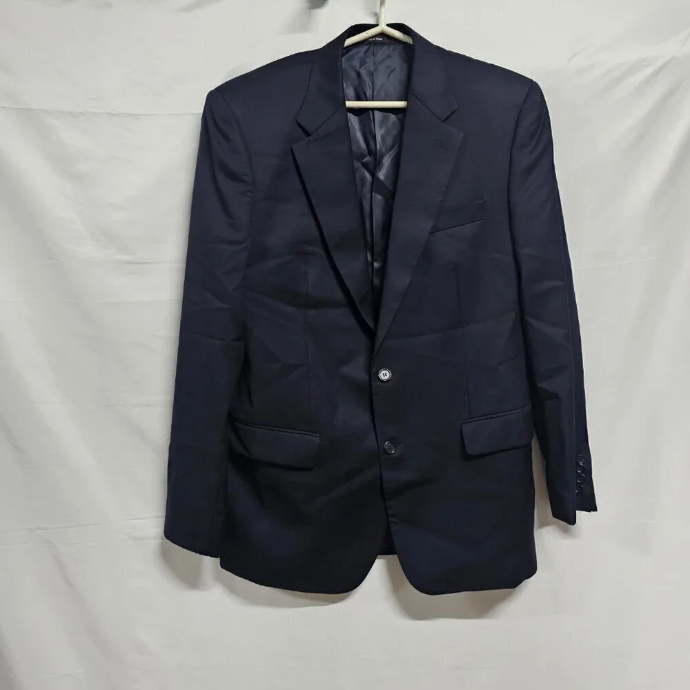 Lauren Ralph Lauren Coat Blazer Men Size 42 L Navy Blue Pure Woolmark 100% Wool